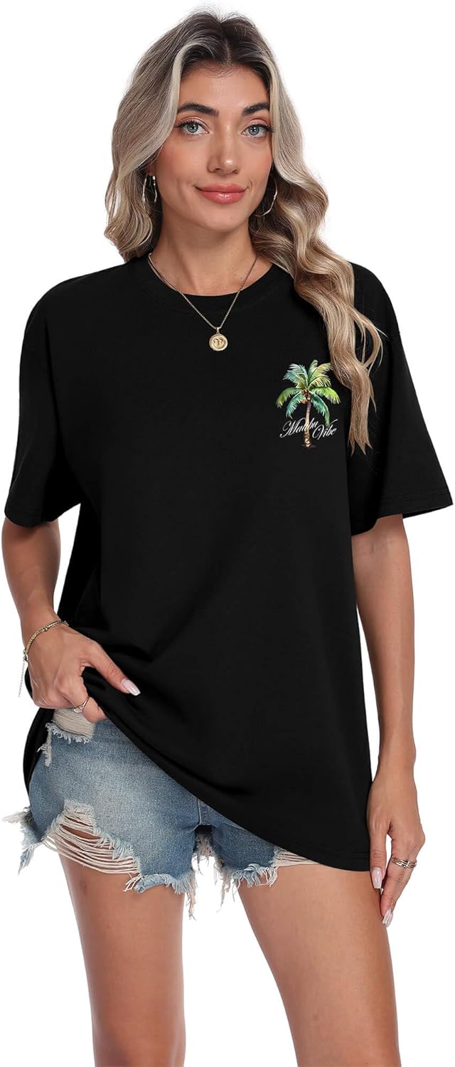Mens Graphic T-Shirts Short Sleeve Malibu Vibe Palm Tree Print Top 100% Cotton Casual California Tees for Men