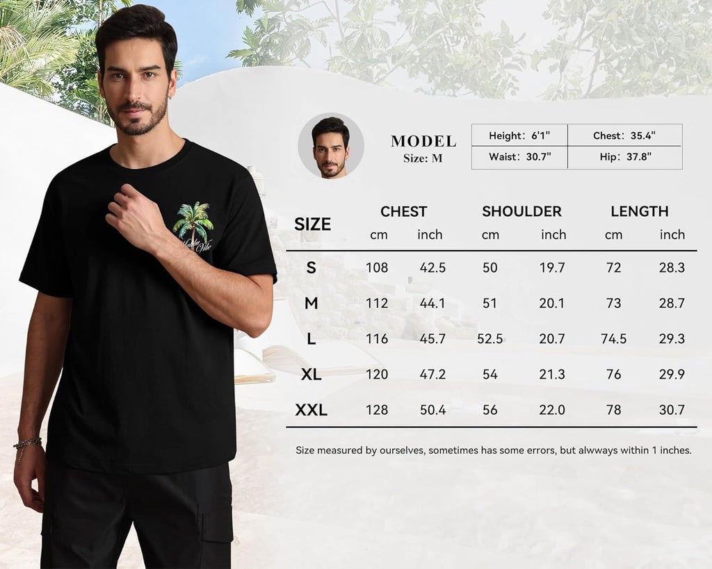 Mens Graphic T-Shirts Short Sleeve Malibu Vibe Palm Tree Print Top 100% Cotton Casual California Tees for Men
