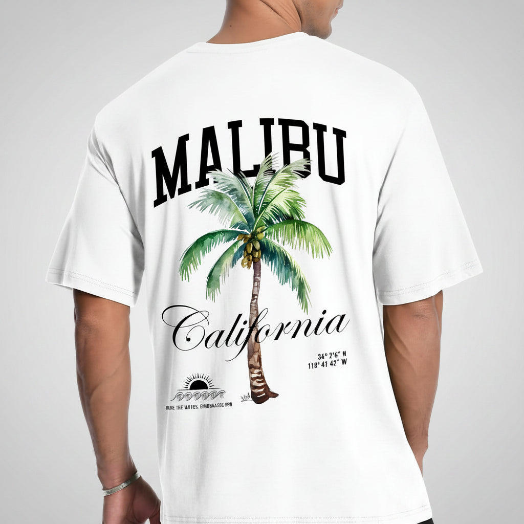 Mens Graphic T-Shirts Short Sleeve Malibu Vibe Palm Tree Print Top 100% Cotton Casual California Tees for Men