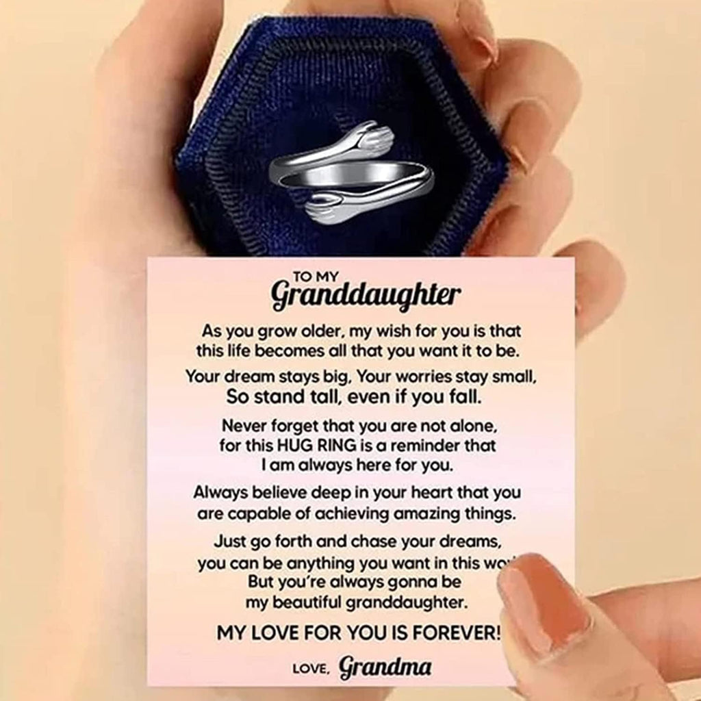 Hug Ring for Granddaughter - Sterling Silver Adjustable Jewelry Gift from Grandma to Women