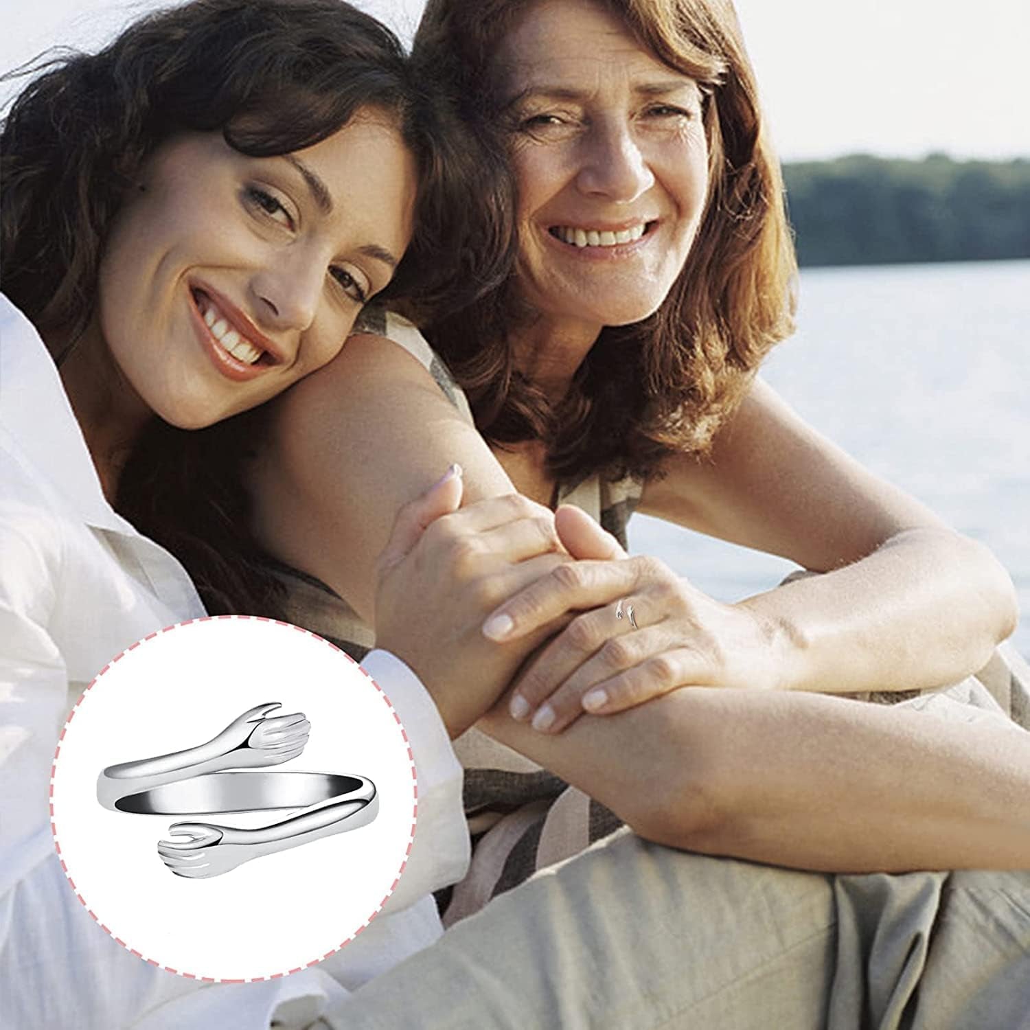 Hug Ring for Granddaughter - Sterling Silver Adjustable Jewelry Gift from Grandma to Women