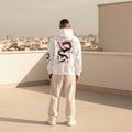 Men'S Anime-Style Dragon-Patterned Cherry Blossom Print Hooded Pullover for Winter Warmth, Loose and Casual Style